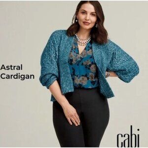 Cabi Blue Cable Knit Open Front Chunky Cardigan Sweater Size XS Cotton Blend